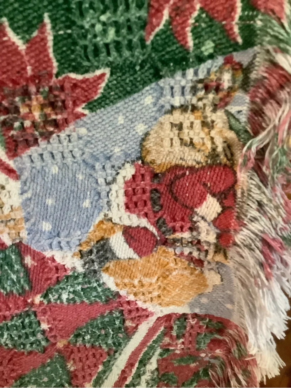 Christmas Poinsettia & Santa Woven Holiday Throw - Red, Green, Cream